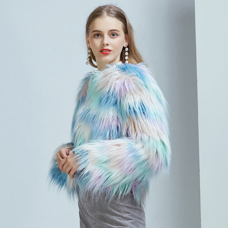 Gradient Faux Fur Streetwear Coat Primordials