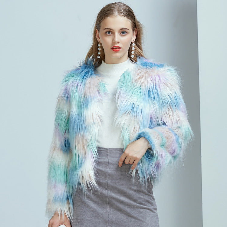 Gradient Faux Fur Streetwear Coat Primordials