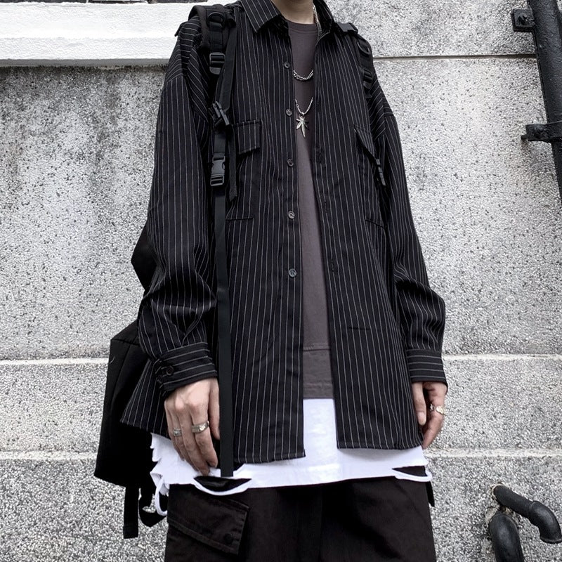 Retro Striped Loose Long-Sleeve Shirt