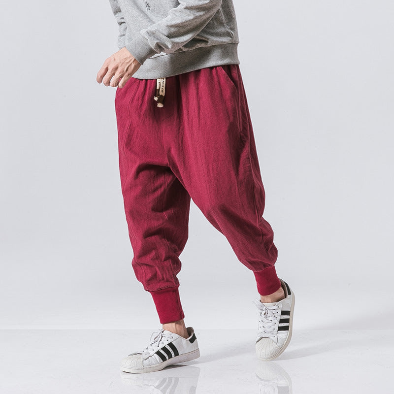 Chinese-Style Linen Harem Jogger Pants