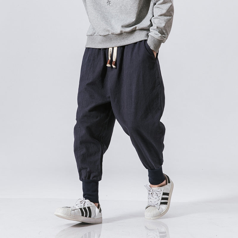 Chinese-Style Linen Harem Jogger Pants