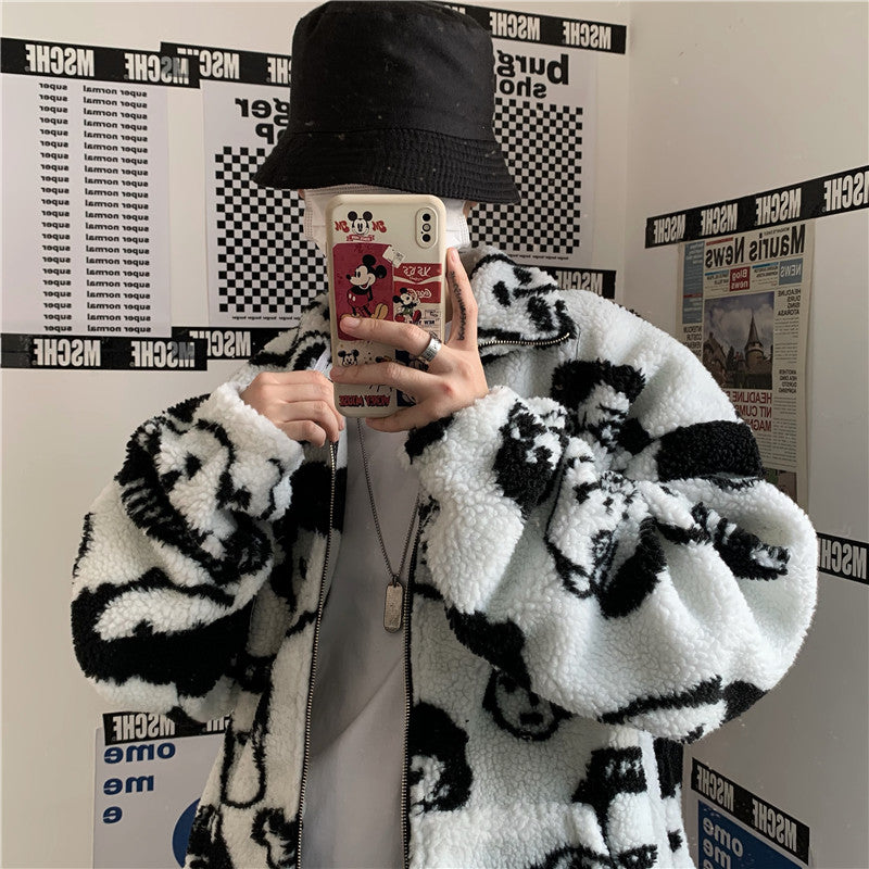 Chic Funny Print Loose Wool Winter Coat