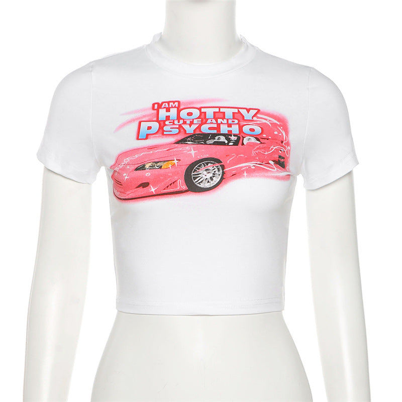 Graphic Belly-Baring Skinny Crop Tee Primordials