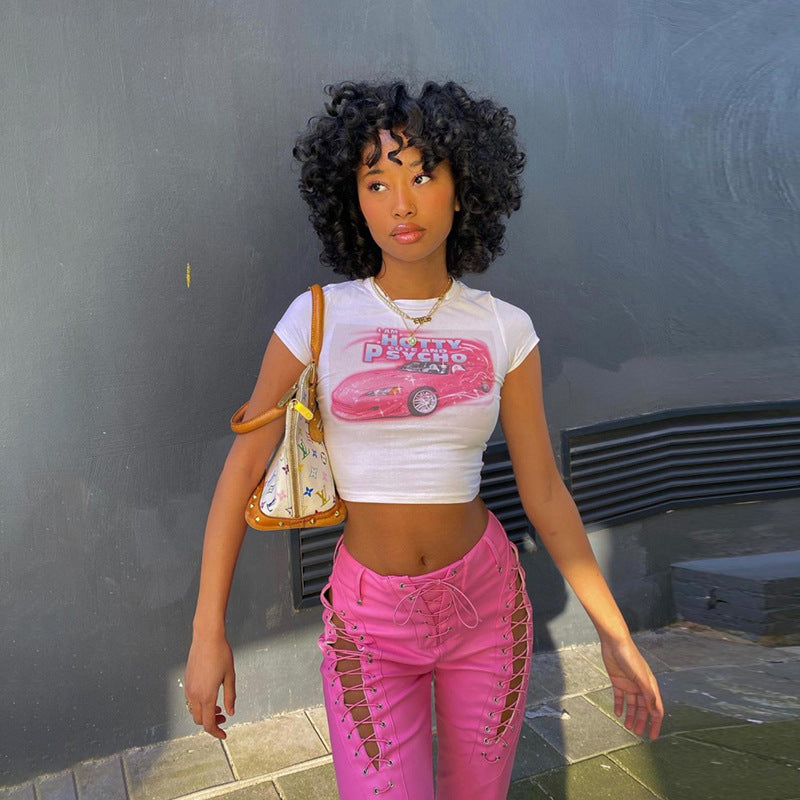 Graphic Belly-Baring Skinny Crop Tee Primordials