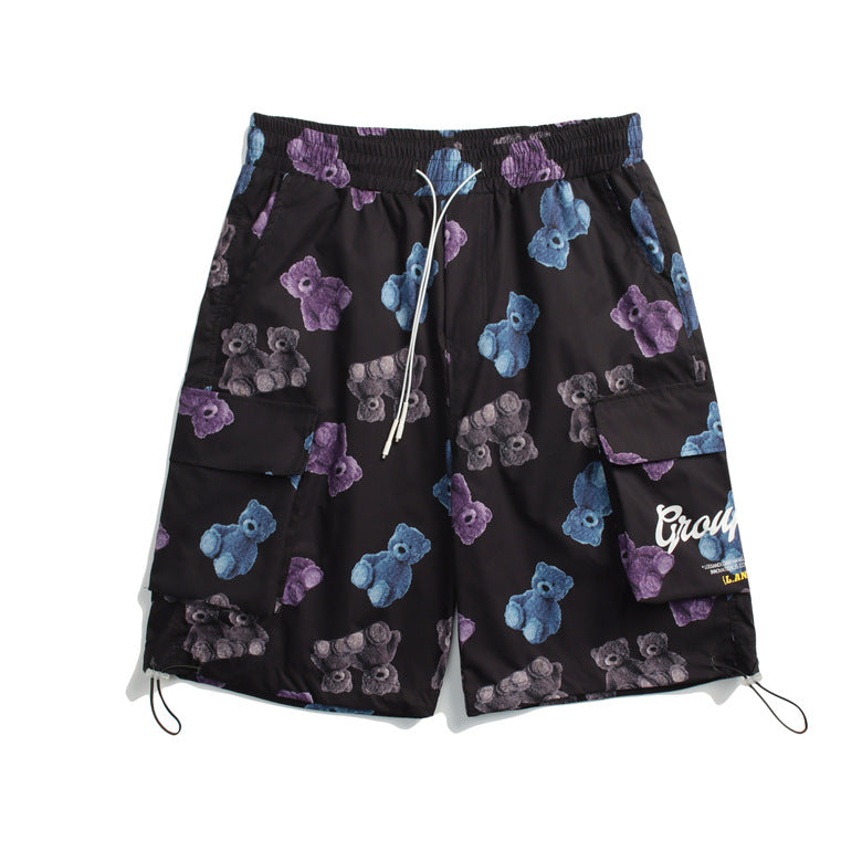 Bear Letter Print Streetwear Cargo Shorts Primordials