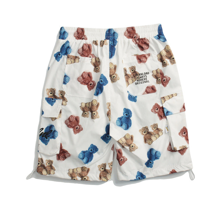 Bear Letter Print Streetwear Cargo Shorts Primordials