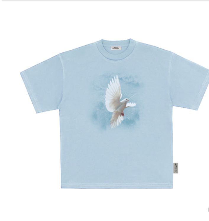 Light Blue Star Light White Pigeon Print T-Shirt Men - Whispering Winds