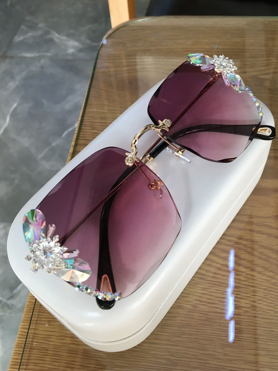 Frameless Rhinestone Gradient Luxury Sunglasses