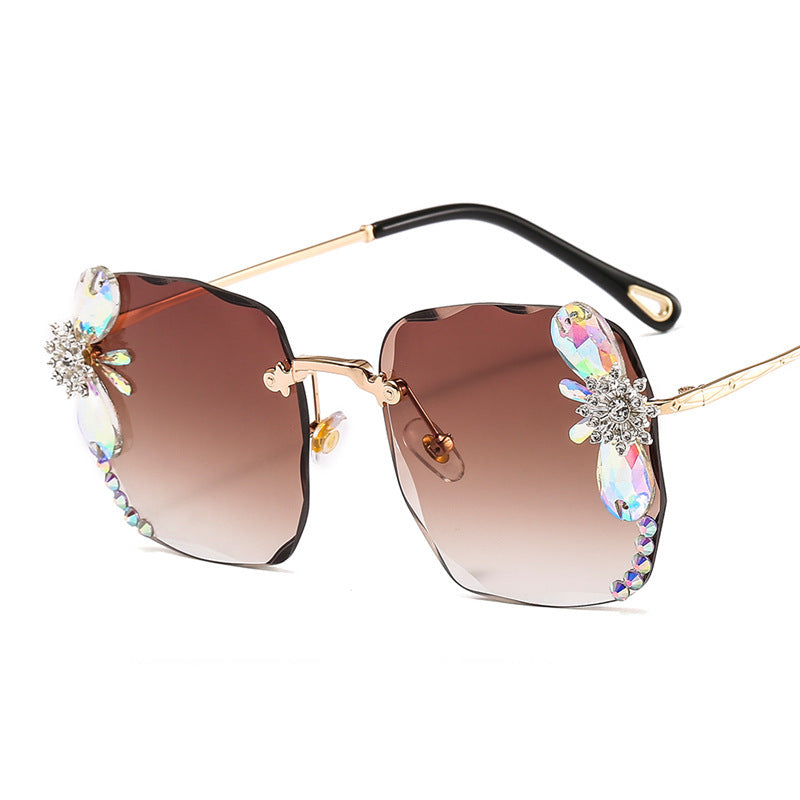 Frameless Rhinestone Gradient Luxury Sunglasses