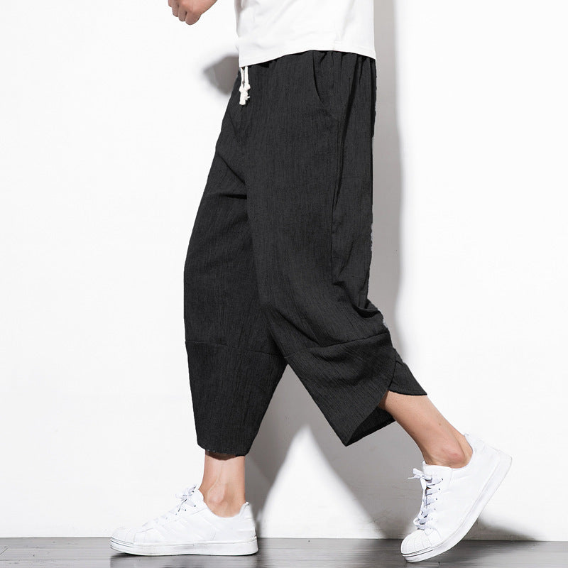 Linen Pants Summer Men's Cropped Shorts Youth Wide - Whispering Winds