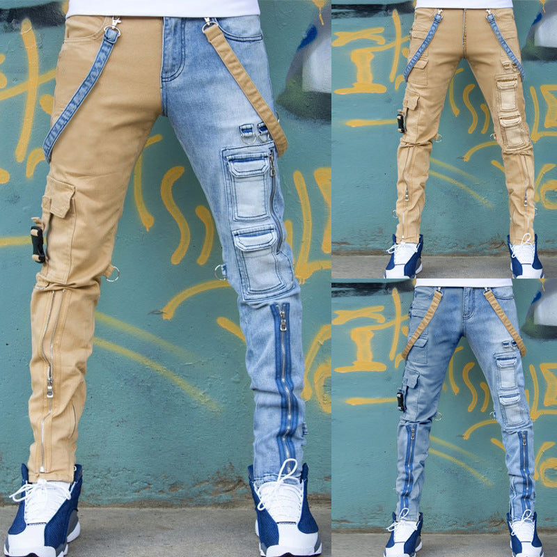 Color Block Washed Slim Straight-Leg Jeans