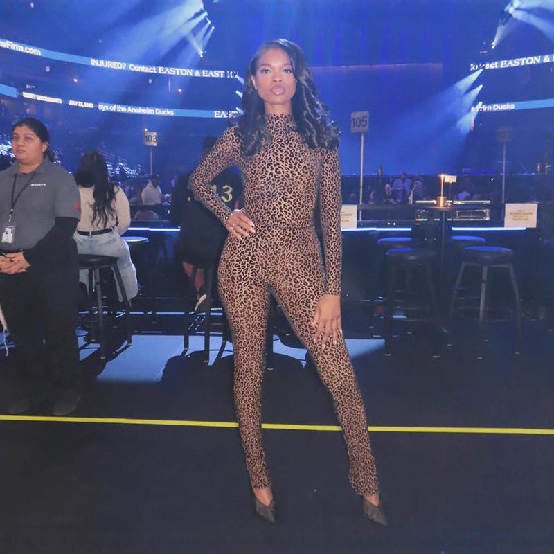Leopard Print High-Waist Bodycon Jumpsuit Primordials
