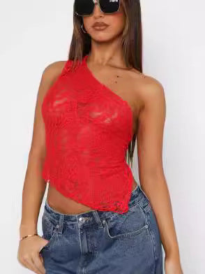 Lace Backless Asymmetrical Sloped-Neck Vest Primordials