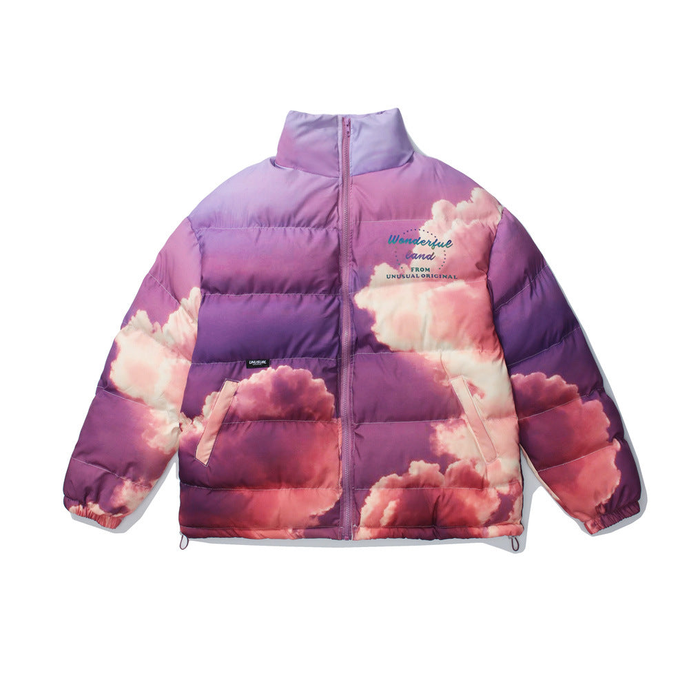 Dyed clouds thick padded coat loose down jacket - Whispering Winds