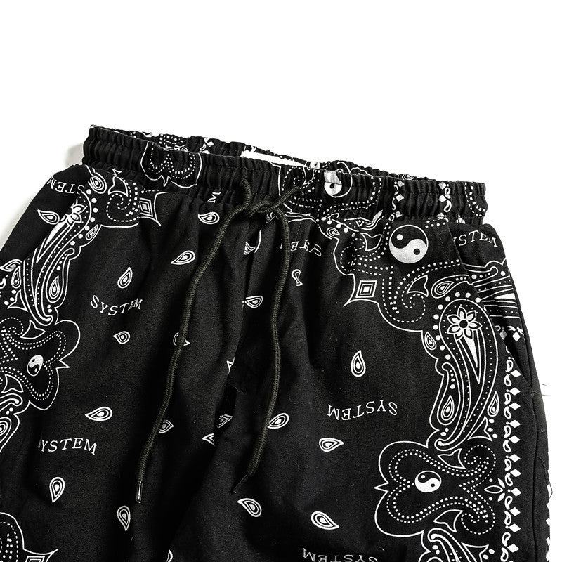 Men's black cashew flower print pocket casual pants - Whispering Winds
