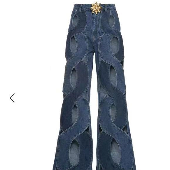 Cutout Criss-Cross Flare Denim Pants Primordials