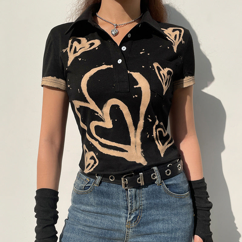 Vintage Heart Print Crop Top Primordials