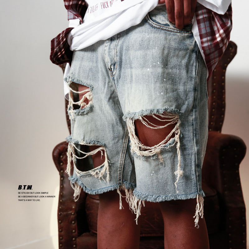 Ripped Hollow-Out Vintage Loose Denim Shorts