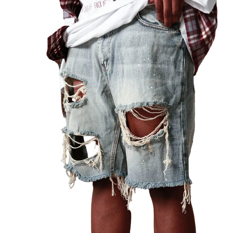 Ripped Hollow-Out Vintage Loose Denim Shorts