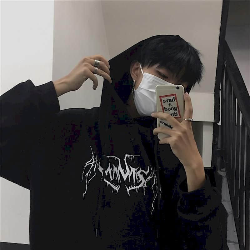 Lightning Print Fleece-Lined Gothic Hoodie Primordials