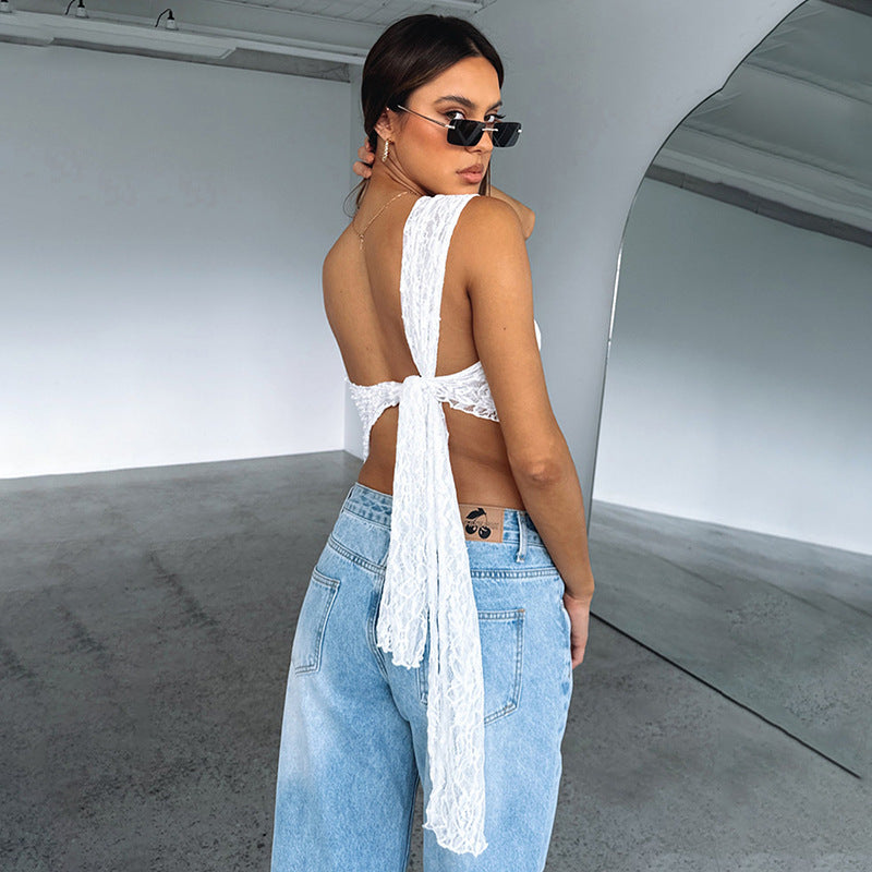 Lace Backless Asymmetrical Sloped-Neck Vest Primordials