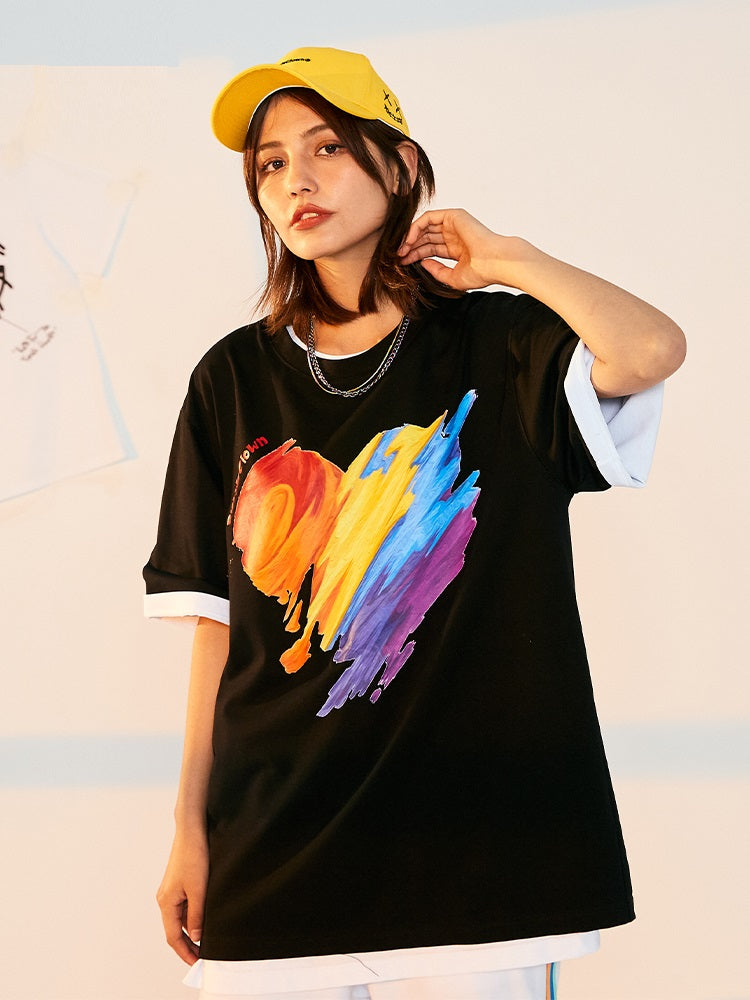 Clown Oil Painting Graffiti Rainbow Love Short-sleeved T-shirt - Whispering Winds