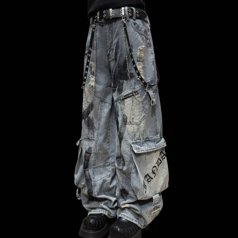 Graffiti Splatter Ripped Wide-Leg Jeans Primordials