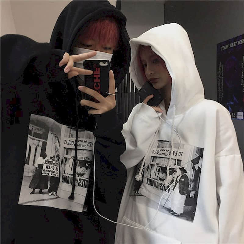 Lightning Print Fleece-Lined Gothic Hoodie Primordials