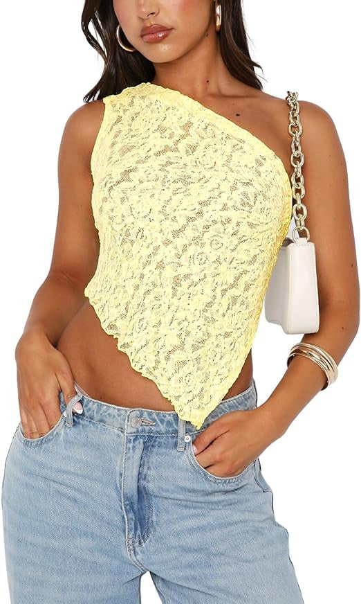 Lace Backless Asymmetrical Sloped-Neck Vest Primordials