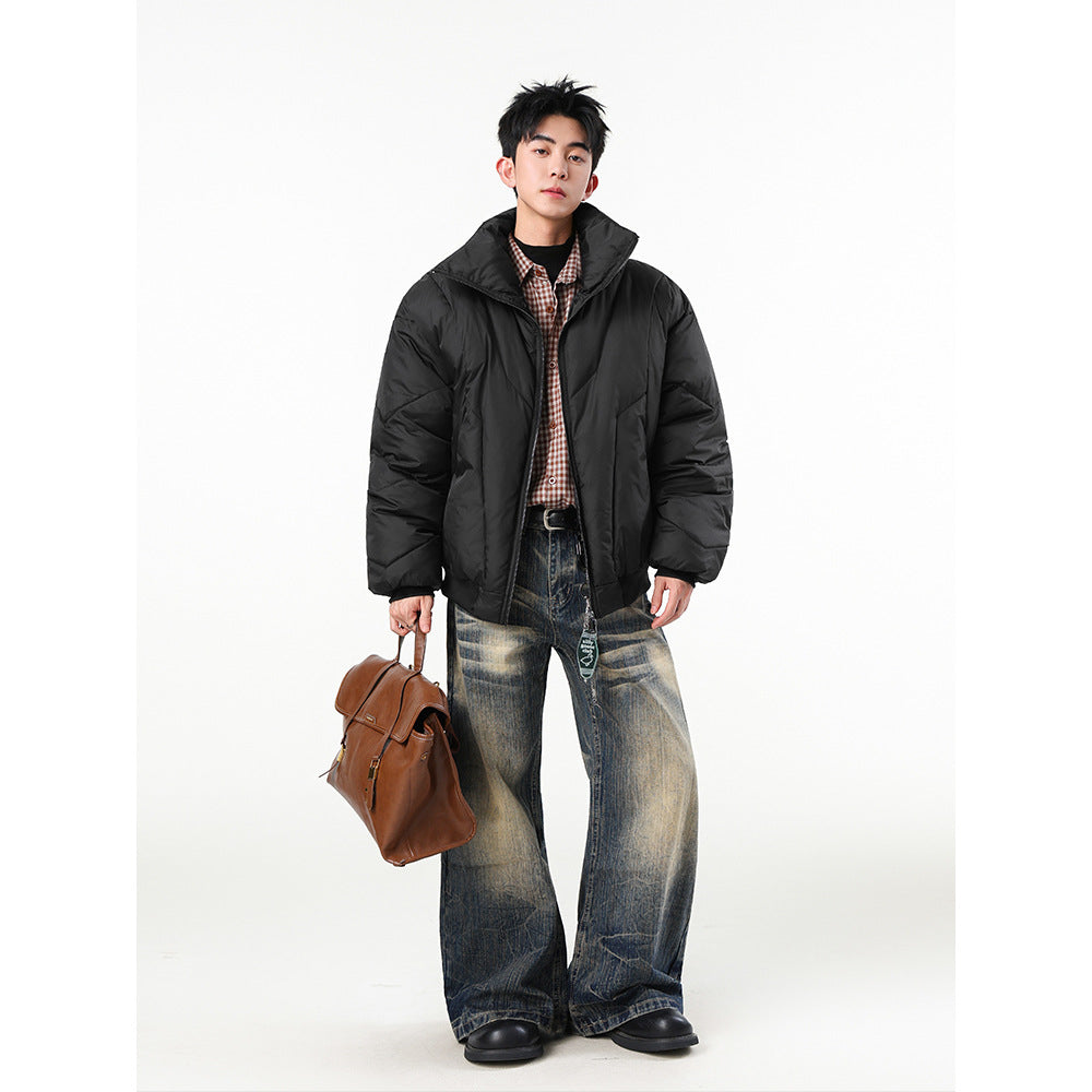 High-Neck Double-Zip Streetwear Puffer Jacket