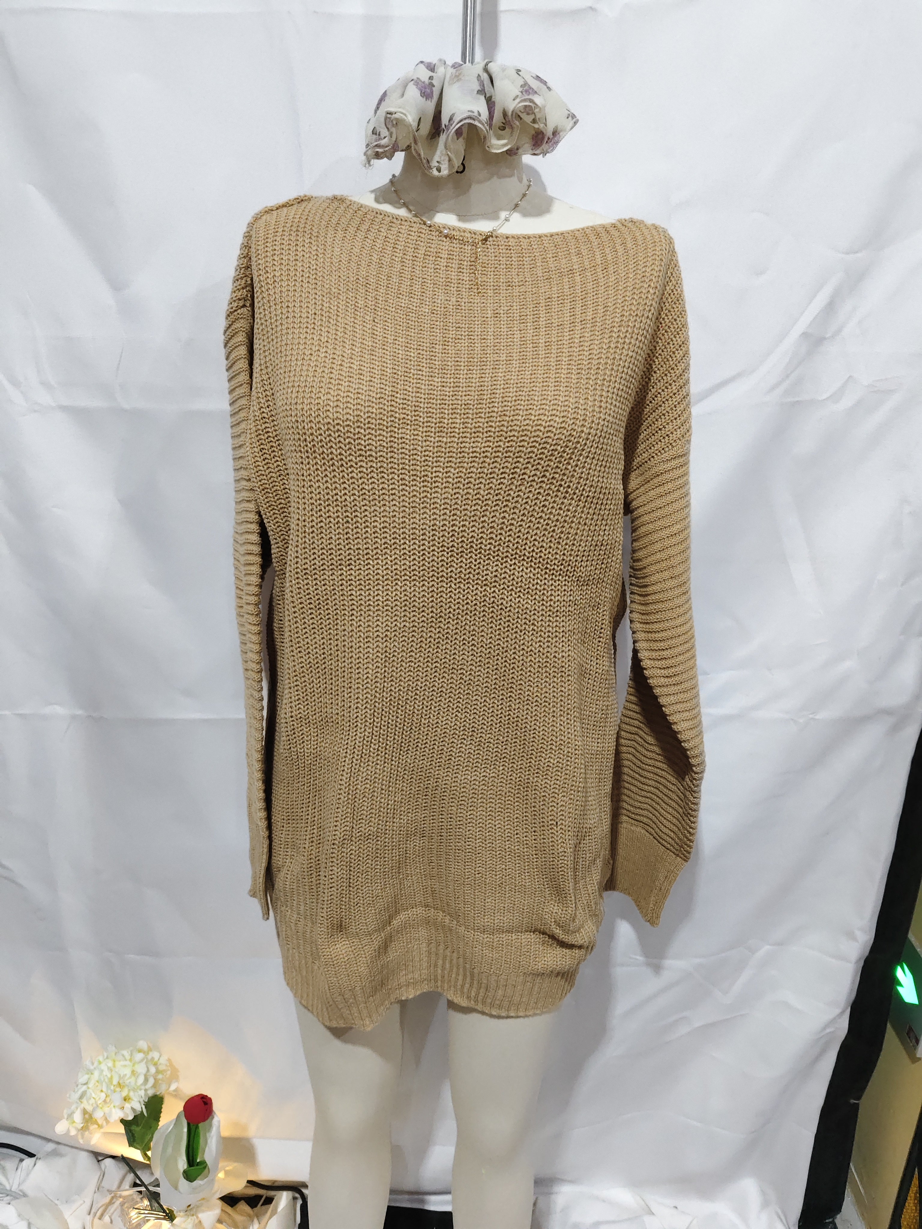 Off-Shoulder Knitted Sweater Dress Primordials