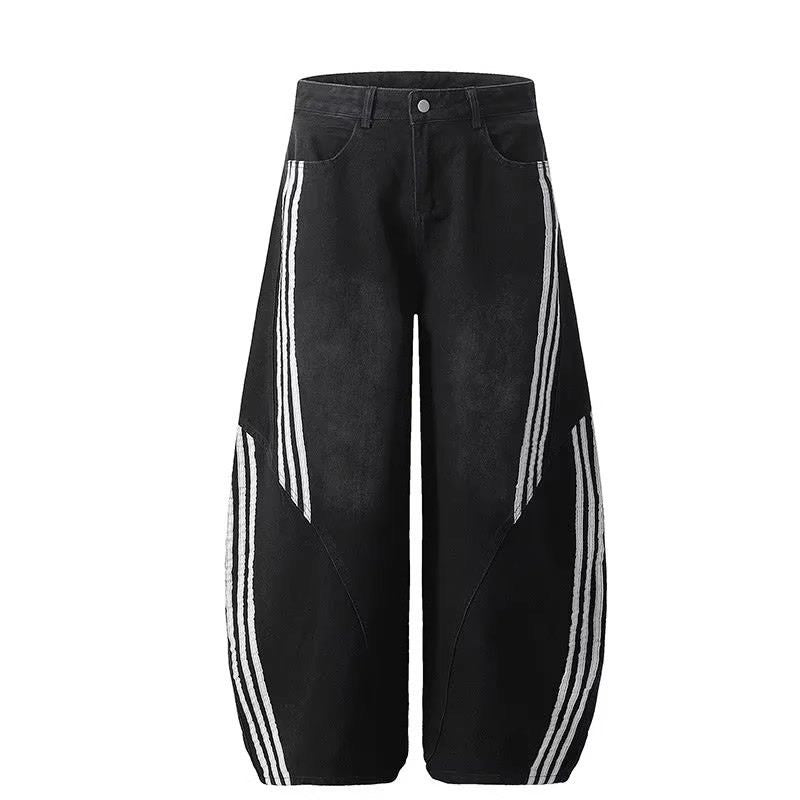 Retro Striped Wide-Leg Denim Pants Primordials