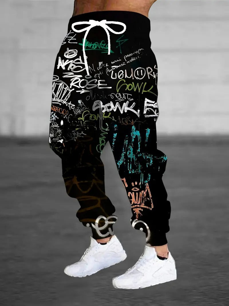 Digital Graffiti Print Hip-Hop Sweatpants