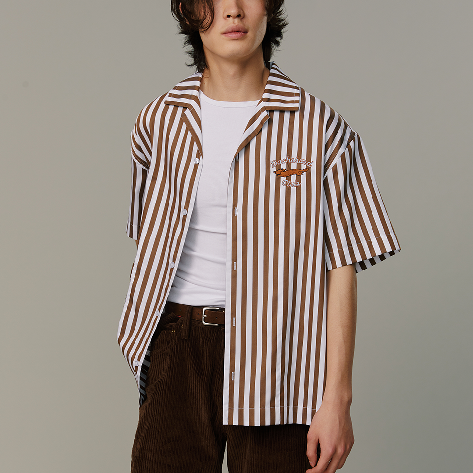 Japanese Retro Brown Striped Short Sleeves - Whispering Winds
