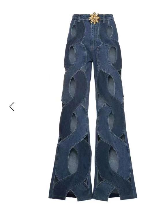Cutout Criss-Cross Flare Denim Pants Primordials