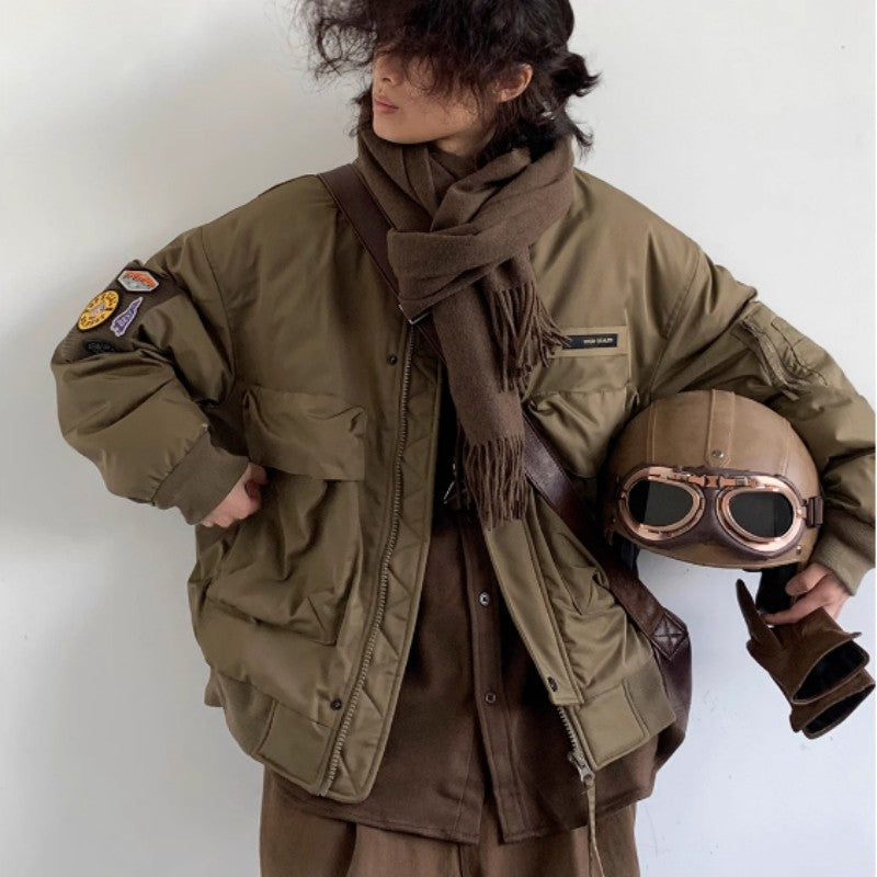 Pilot Down Jacket Male Loose Retro Overalls - Whispering Winds
