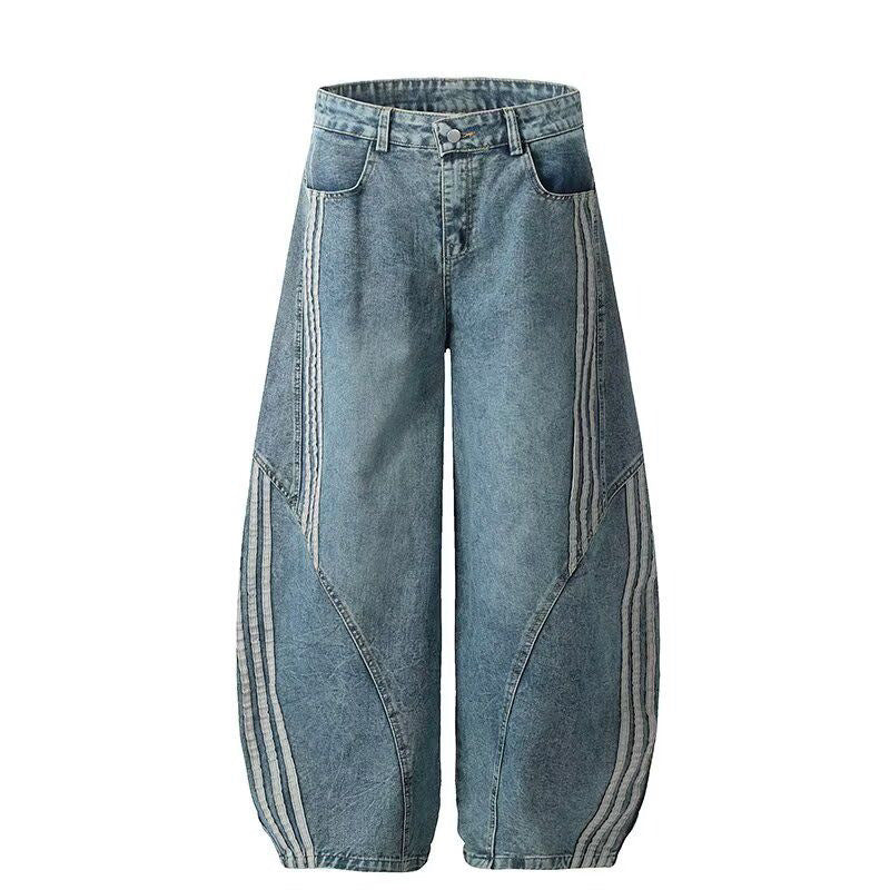 Retro Striped Wide-Leg Denim Pants Primordials