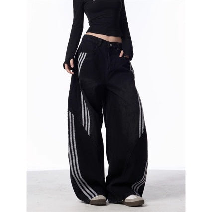 Retro Striped Wide-Leg Denim Pants Primordials