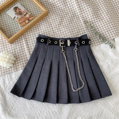 High-Waist Chain Pocket A-Line Plaid Skirt