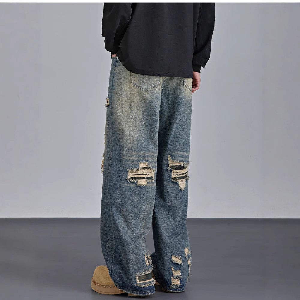 American Camouflage Ripped Straight-Leg Jeans