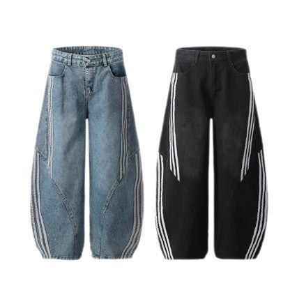 Retro Striped Wide-Leg Denim Pants Primordials