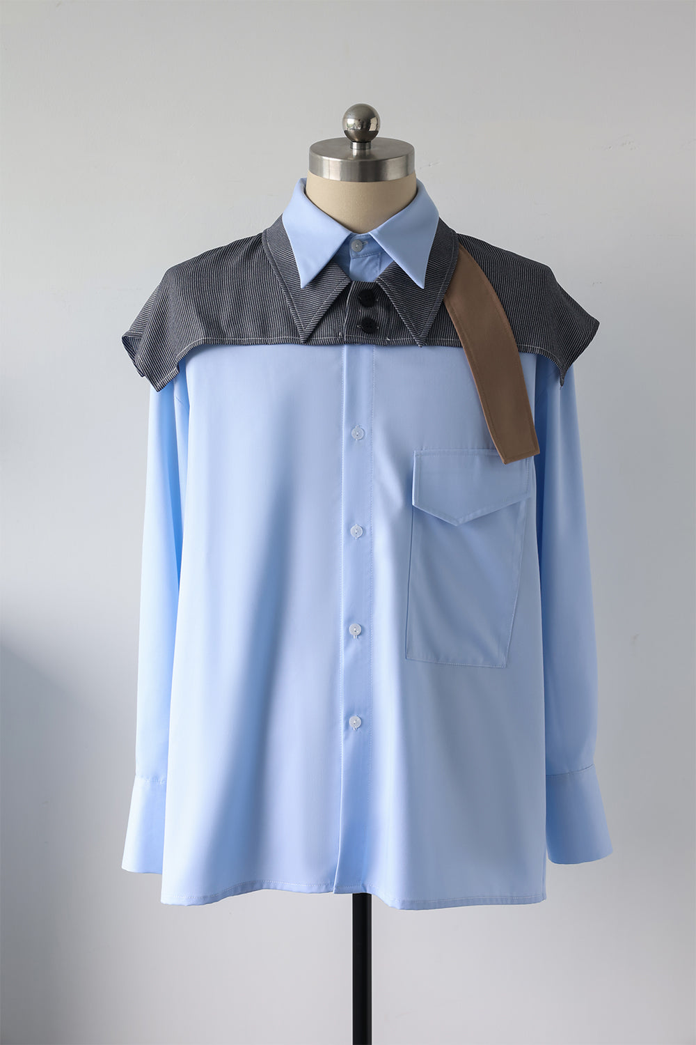 Fake Two Piece Contrasting Workwear Shirt Men's Light Blue - Whispering Winds