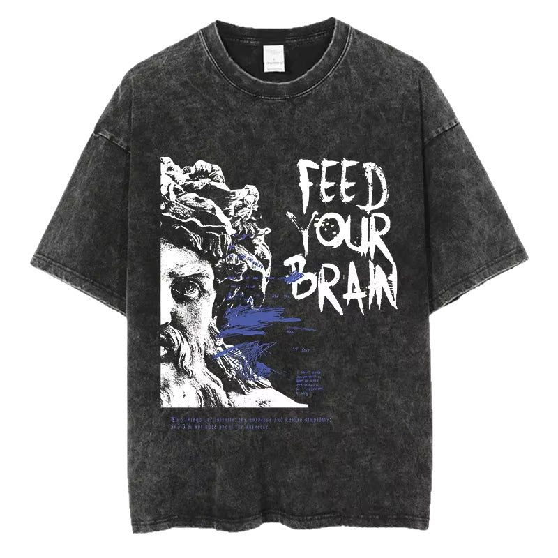 Washed Graphic Print Oversized Streetwear Top