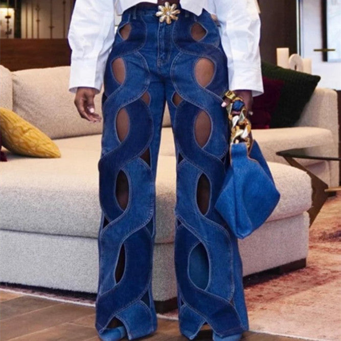 Cutout Criss-Cross Flare Denim Pants Primordials