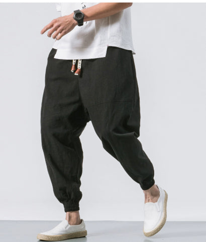 Chinese-Style Linen Harem Jogger Pants