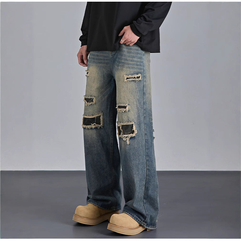American Camouflage Ripped Straight-Leg Jeans