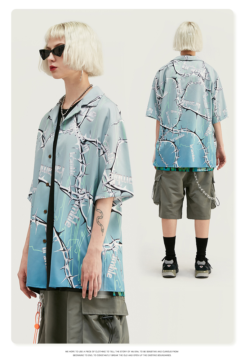 Digital Bramble Thorn Print Streetwear Hawaiian Shirt