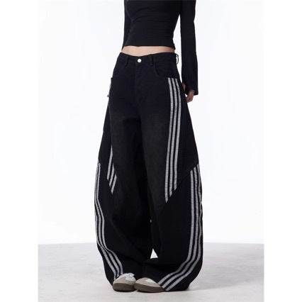 Retro Striped Wide-Leg Denim Pants Primordials