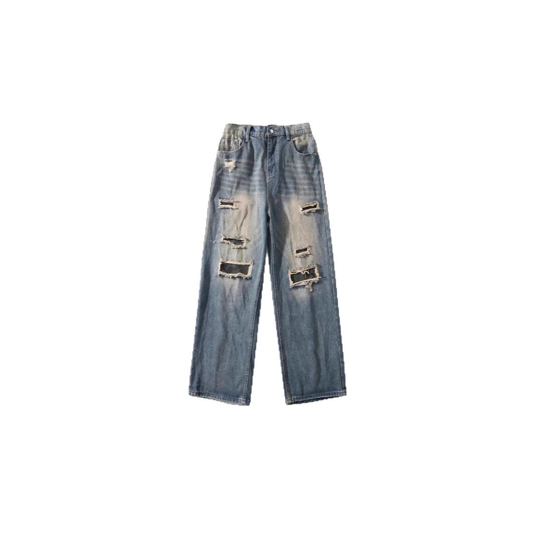 American Camouflage Ripped Straight-Leg Jeans