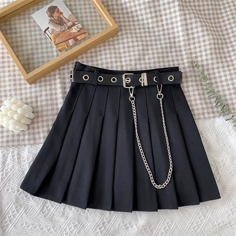 High-Waist Chain Pocket A-Line Plaid Skirt